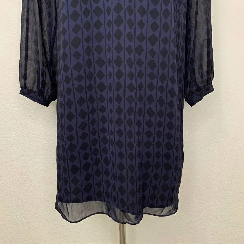 CAbi Harlequin Purple Shirtdress Black Diamond Print Sheer Sheath Dress - Picture 4 of 12